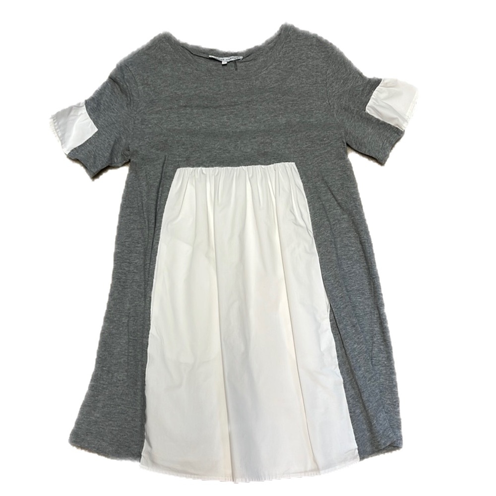 Grey jersey knit dress - white ruffle accents